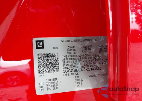 2019 Chevrolet Colorado Wt z USA, uszkodzony, nr VIN 1GCGSBEN0K1343865